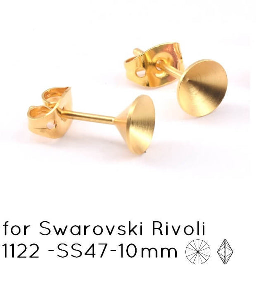 Serti boucles d'oreilles coniques pour Swarovski 1122 rivoli SS47 10mm - doré or fin (2)