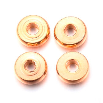 Séparateurs perles heishi en acier inoxydable doré OR, plat rond, 8mm, Trou: 2mm (10)