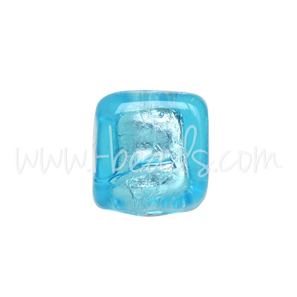 Perle de Murano cube aquamarine et argent 6mm (1)