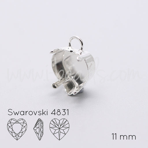 Serti pendentif pour Swarovski 4831 coeur 11mm argenté (1)