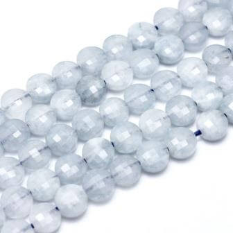 Aigue-Marine flat round facetted beads 6mm hole: 0.8mm (10)