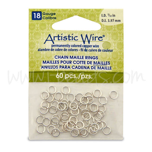 Beadalon 60 anneaux chaine maille fil artistique non terni plaqué argent 18ga 5/32