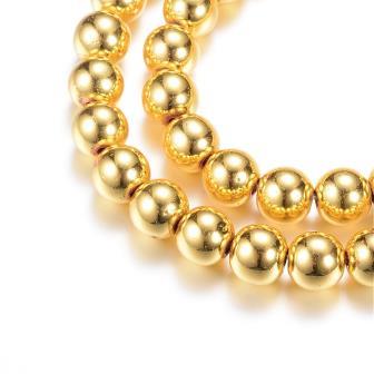 Perles d'hématite reconstituée doré or fin jaune 3 mm - 1 rang - 150 perles (vendues par 1 rang)