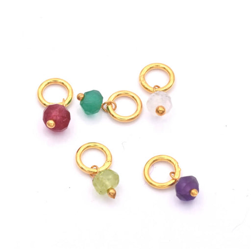 Breloques perles pierre gemme mixés 3mm + anneau argent 925 plaqué or (5)