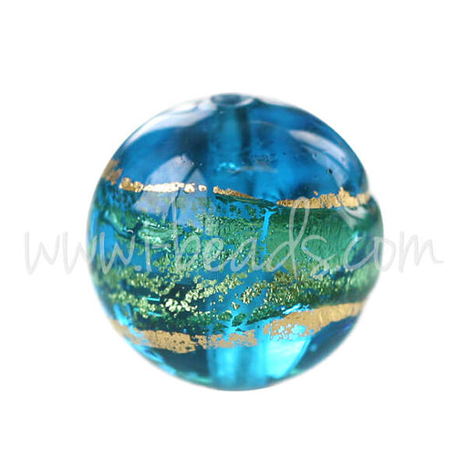 Murano Glasperle Rund Blau und Gold 10mm (1)