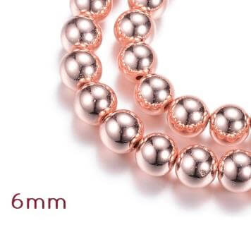 Perles d'hématite reconstituée doré or fin ROSE 6mm - 1 rang - 64 perles (vendue par 1 rang)
