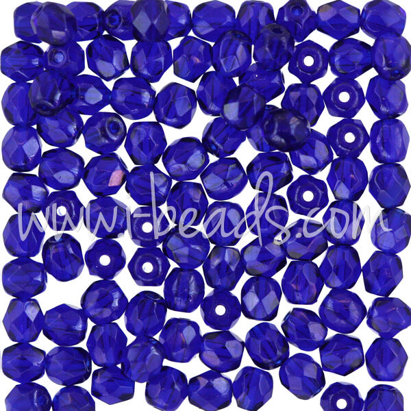 Perles Facettes En Verre De Bohême - 25 Pièces De 6mm En Cobalt Bleu Profond