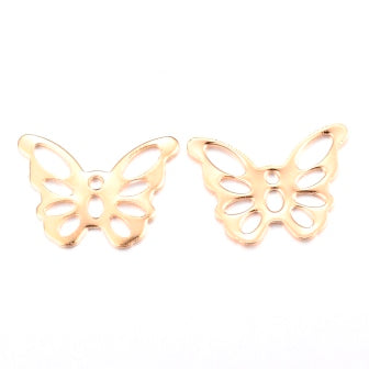 Breloques Papillon en acier inoxydable doré, 10.5x15mm (2)