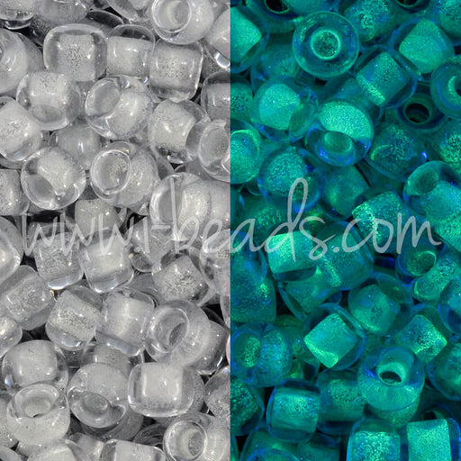 cc2725 - perles de rocaille Toho 8/0 Glow in the dark gray crystal/bright green (10g)