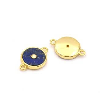 Connecteur lien en lapis lazuli et zircon serti doré or fin 12 mm (1)