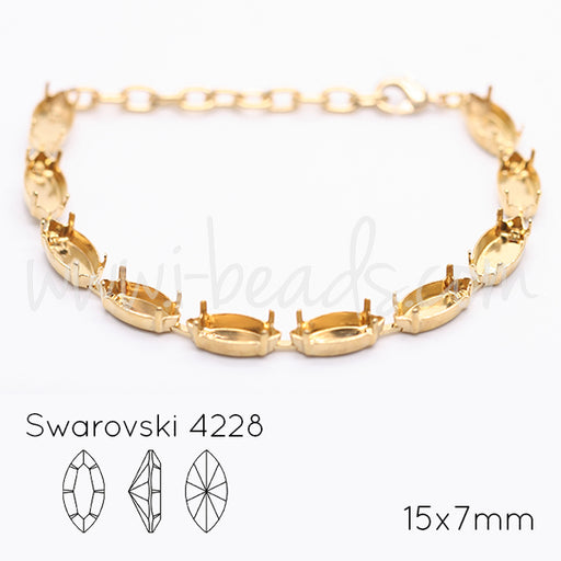 Bracelet sertir pour 10 Swarovski 4228 navette 15x7mm doré (1)
