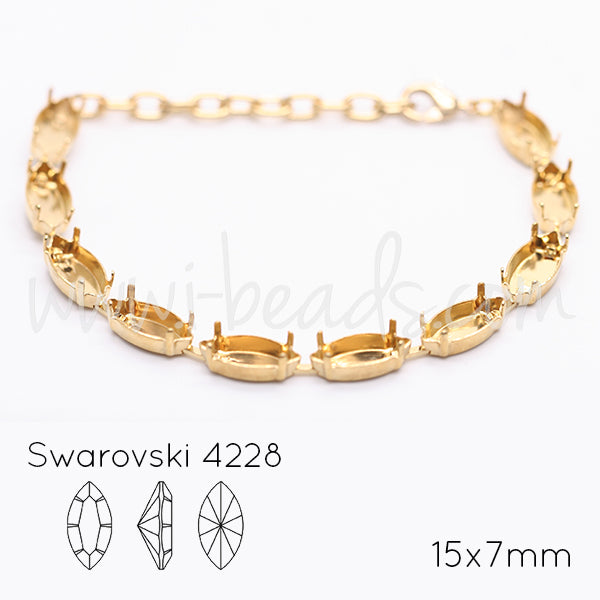 Bracelet sertir pour 10 Swarovski 4228 navette 15x7mm doré (1)