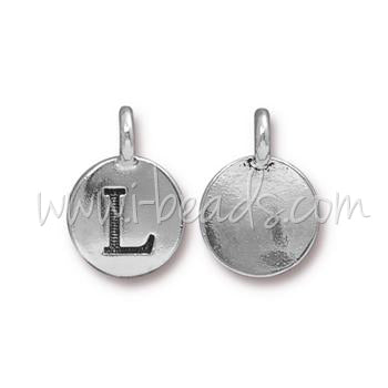 Pendentif charm lettre L plaqué argent vieilli 11mm (1)