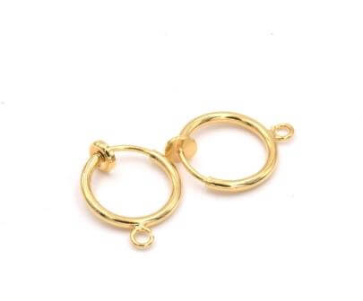 Boucle d'oreille créole clip en acier inoxydable doré avec anneau 12 mm (x2)