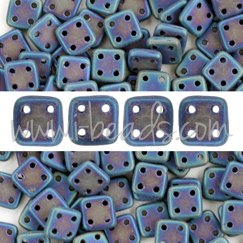 Perles 4 trous CzechMates QuadraTile 6mm Matte Iris Blue (10g)