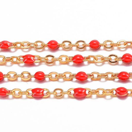 Feine Kette Edelstahl und Emaille ROT 2x1.5x0.5mm (50cm)