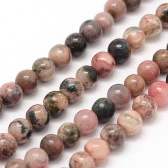 Perles rondes de pierres gemmes en Rhodonite naturelles -3mmx0,8- 126 / fil - 40cm (1 fil)