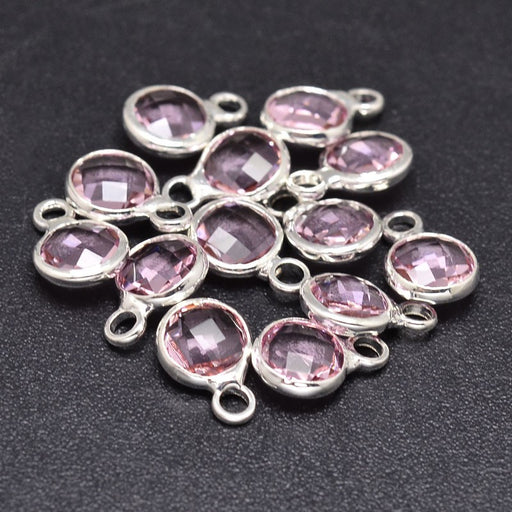 Mini pendentif rond en verre rose sertis argenté- 6mm (2)