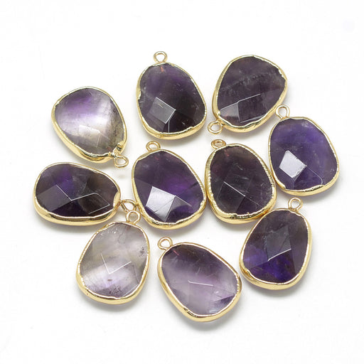 Amethyst runden facettierten runden facettierten Anhänger, vergoldet 20x15mm (1)