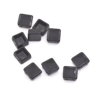 Tuile Perle métal laquée noire, 7x7,5mm, 2 Holes: 0,8mm (10)