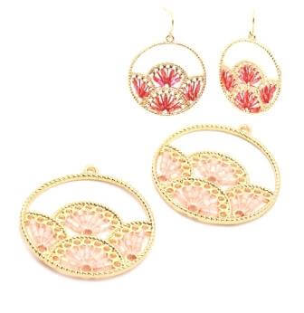 Achat Pendentif cercle-éventail doré et perles Tube ROSE 35mm (2)