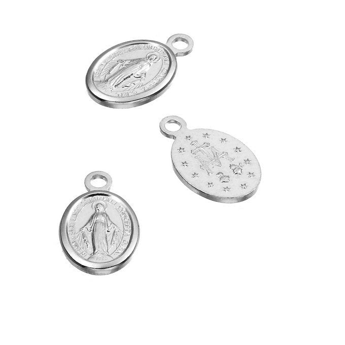 Sterling Silber 925 Oval Medaille mit Jungfrau, 8mm (1)