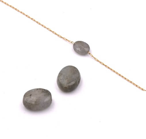 Perles ovales à facettes Labradorite galet 8x4x3mm, trou: 0,8mm (2 perles)