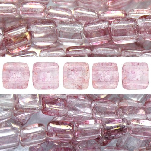 Perles 2 trous CzechMates tile luster transparent topaz pink 6mm (50)