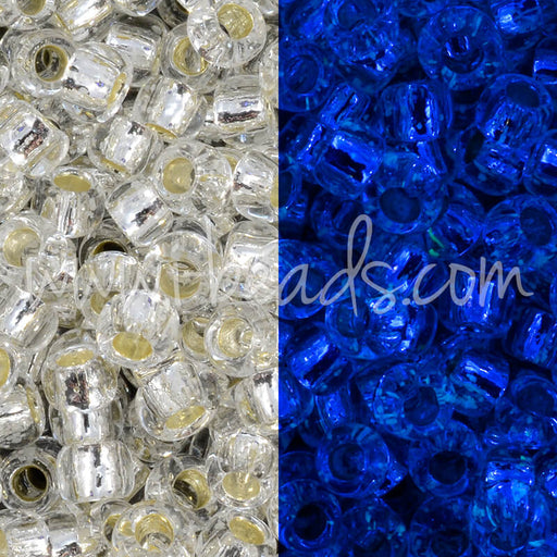 ccPF2701S - perles de rocaille Toho 8/0 Glow in the dark silver-lined crystal/glow blue permanent finish (10g)