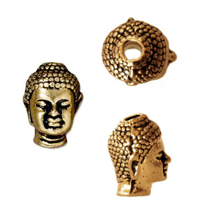 Perle Bouddha métal doré or fin vieilli 14mm (1)