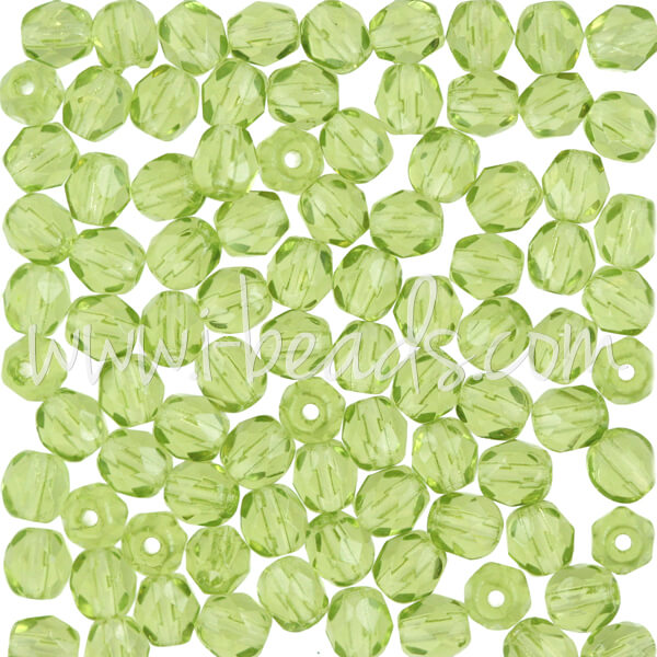 Lot De 100 Perles Facettées De Bohême - Pierre Olivine (Vert) - Diamètre 3 Mm - Marque Preciosa - Fabriqué En France - Neuf