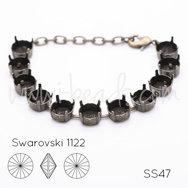 Armbandfassung für 12 Swarovski 1122 Rivoli SS47 Messing (1)