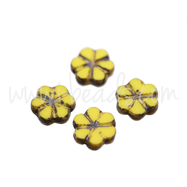 Perles en verre de Bohême fleur jaune et picasso 10mm (4)
