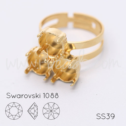 Serti bague ajustable pour 3 Swarovski 1088 SS39 doré (1)