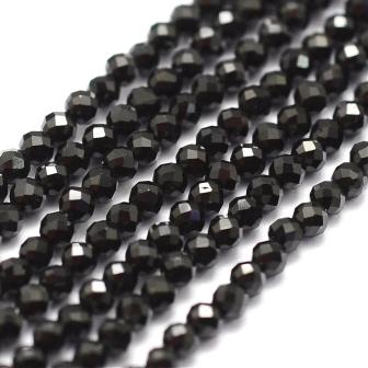 Achat Spinelle noir naturel à facette, 2.5mm, trou 0.5mm environ 175 pcs (Vente par 1 rang)