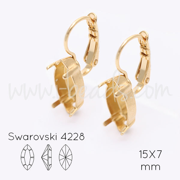 Serti boucle d'oreilles pour Swarovski 4228 navette 15x7mm doré (2)