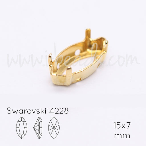 Aufnähfassung für Swarovski 4228 Rübchen 15x7mm gold-plattiert (1)