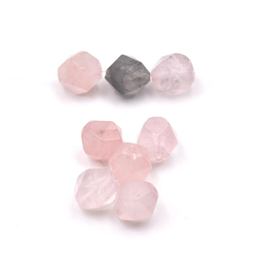 Polygone, facette, Perles de quartz rose naturel, 10x9 mm, trou: 1 mm (X3 unités)