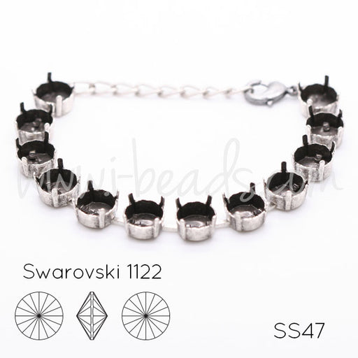 Bracelet sertir pour 12 Swarovski 1122 rivoli SS47 argenté vieilli (1)