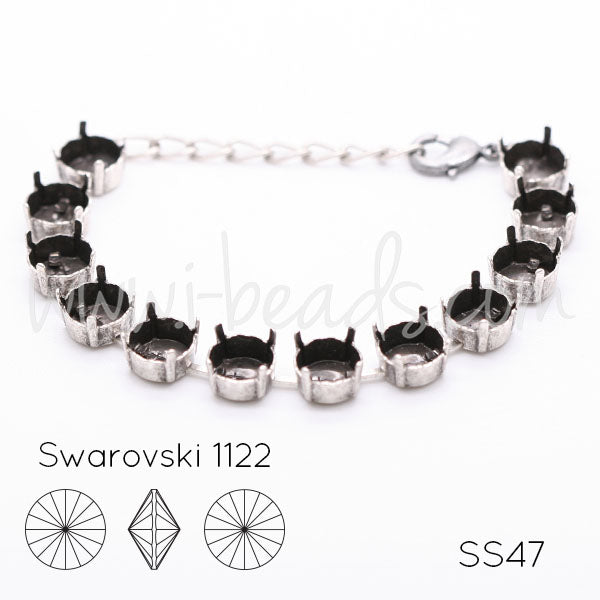 Armbandfassung für 12 Swarovski 1122 Rivoli SS47 antik silber-plattiert (1)