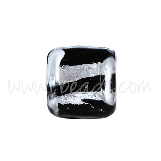 Achat Perle de Murano cube noir et argent 6mm (1)