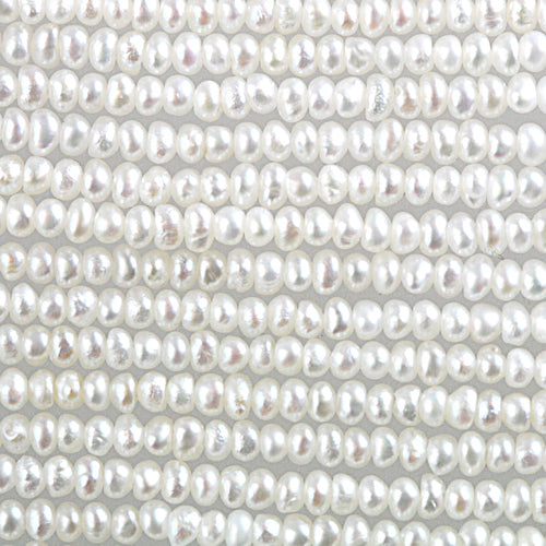 Perles d'eau douce mini rondes blanc irisé 2mm sur fil (1)