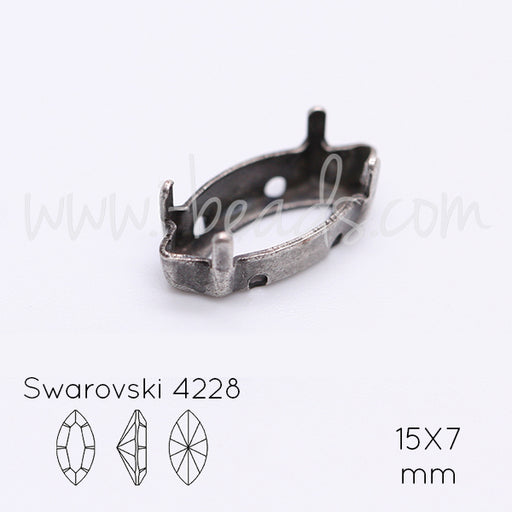 Aufnähfassung für Swarovski 4228 Rübchen 15x7mm antik silber-plattiert(1)