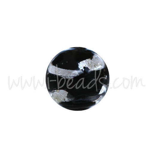 Achat Perle de Murano ronde noir et argent 6mm (1)