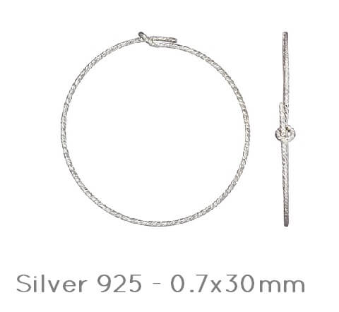 Créoles Boucles d'oreilles à perler - cisellée -Argent 925 - 0.7x30mm (2)