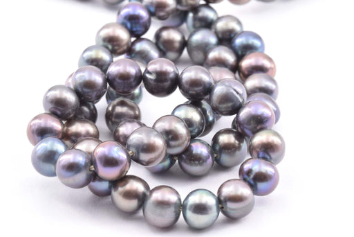 Perles d'eau douce rondes gris irisé 6mm sur fil (1)