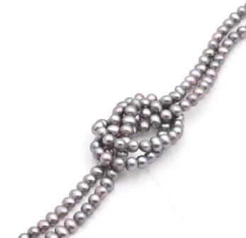 Perles d'eau douce rondes gris irisé 4mm sur fil (1)