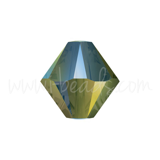 perles Swarovski 5328 xilion bicone crystal iridescent green 2X 4mm (40)