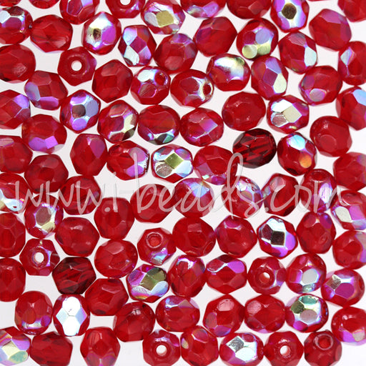 Glasschliffperlen siam ruby ab 4mm (100)