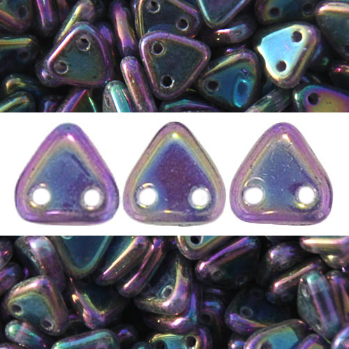 Perles 2 trous CzechMates triangle tanzanite iris 6mm (10g)